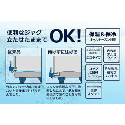 最後まで注げる！ウォータージャグ 保温保冷対応 ネイビー 3L