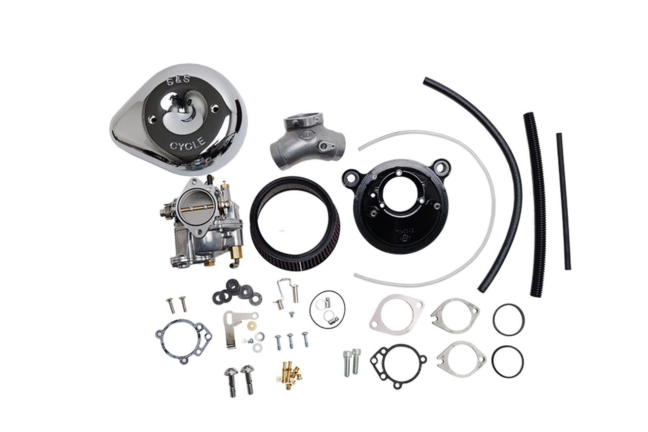S&S Super E Carburetor & Teardrop Stealth Air Cleaner Kit for Big Twin (84-99) Chrome Dyna Softail Touring