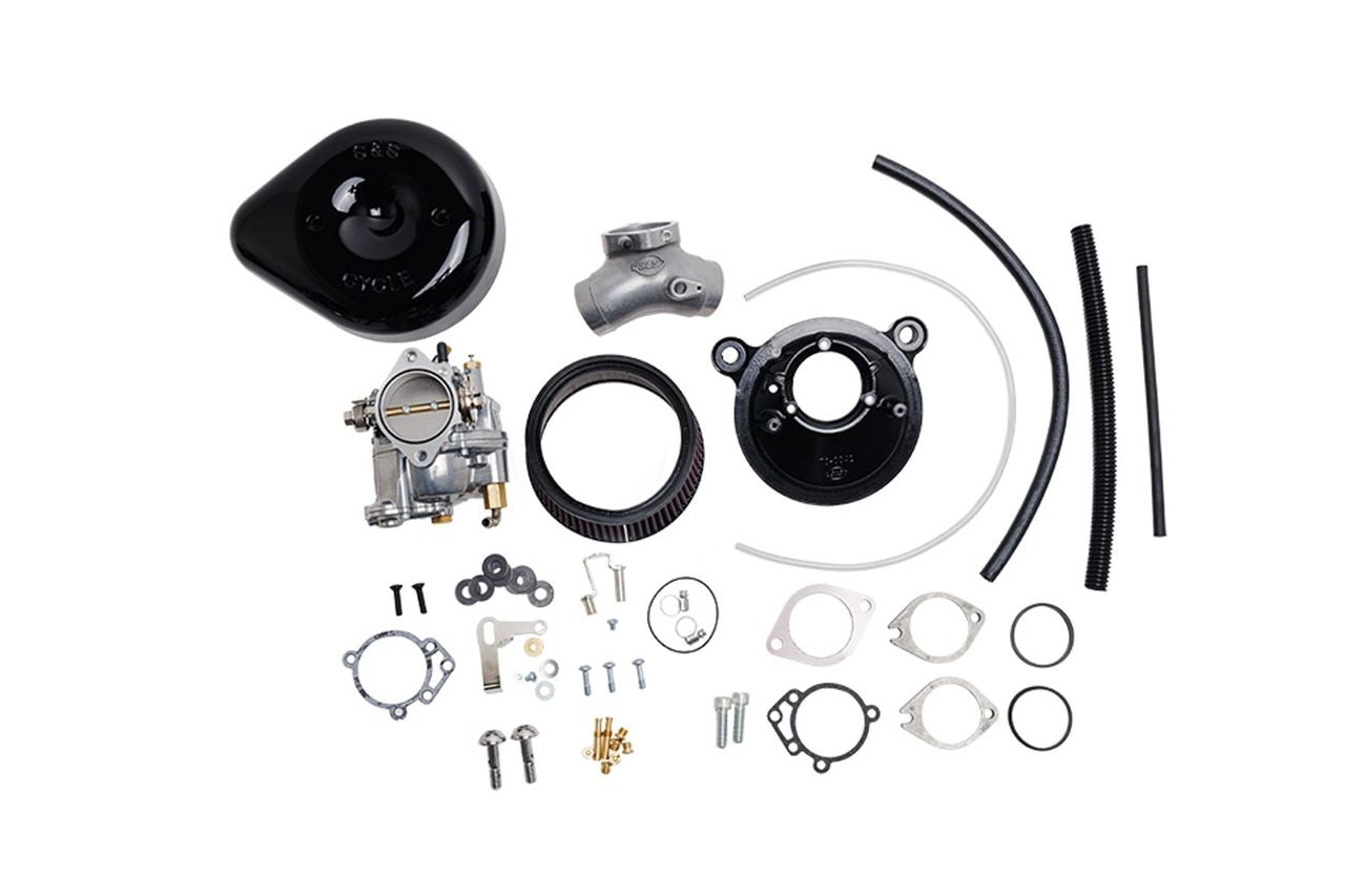 S&S Super E Carburetor & Teardrop Stealth Air Cleaner Kit for Big Twin (84-99) Black Dyna Softail Touring