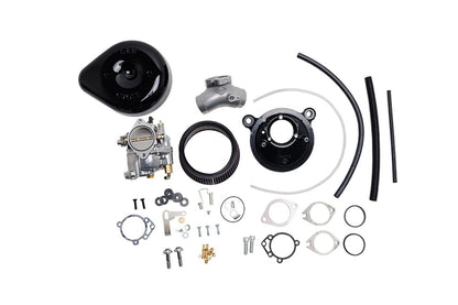 S&S Super E Carburetor & Teardrop Stealth Air Cleaner Kit for Big Twin (84-99) Black Dyna Softail Touring