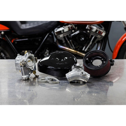 S&S Super E Carburetor & Teardrop Stealth Air Cleaner Kit for Big Twin (84-99) Black Dyna Softail Touring