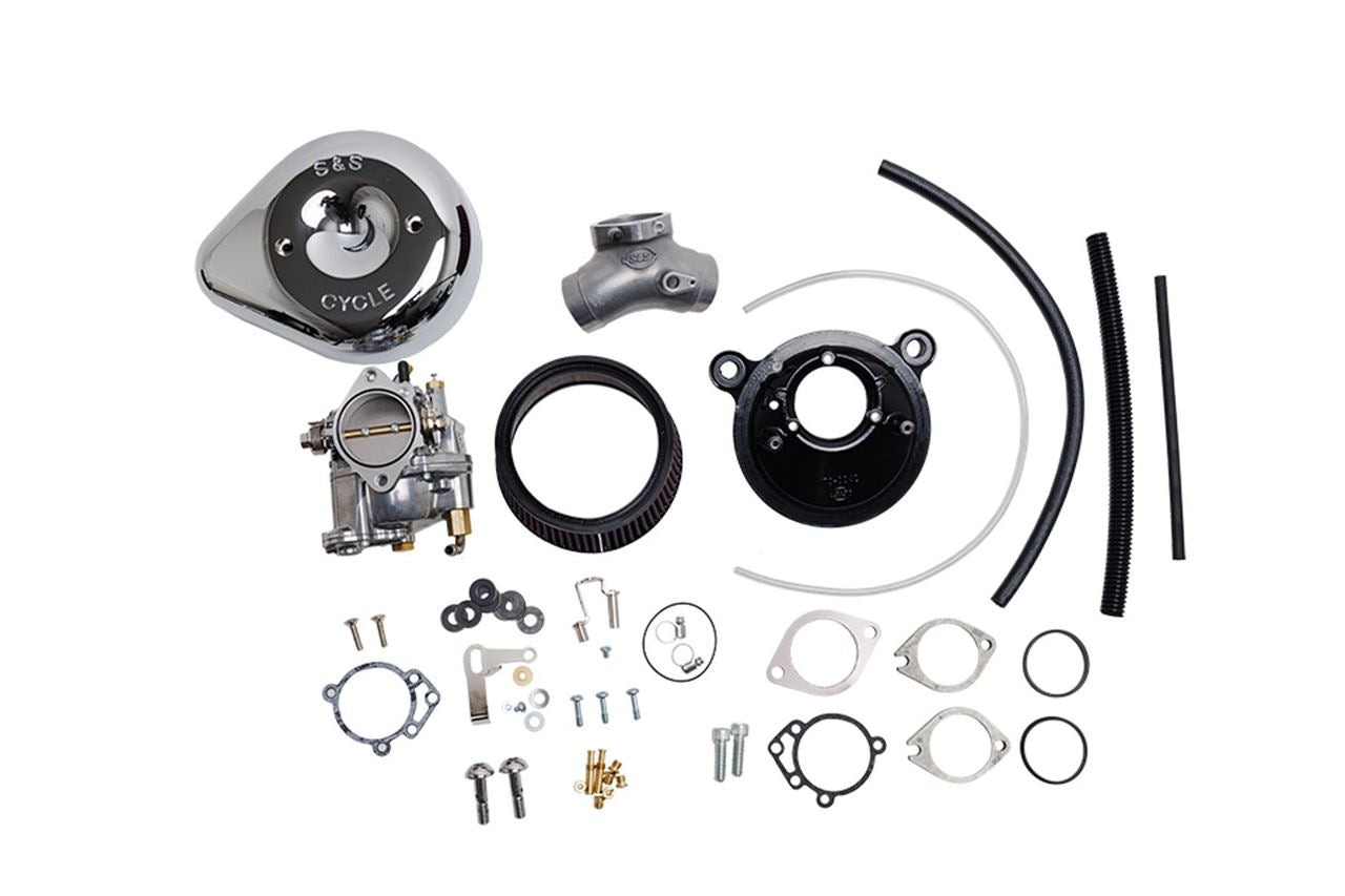 S&S Super E Carburetor & Teardrop Stealth Air Cleaner Kit for Twin Cam (99-05) Chrome Dyna Softail Touring