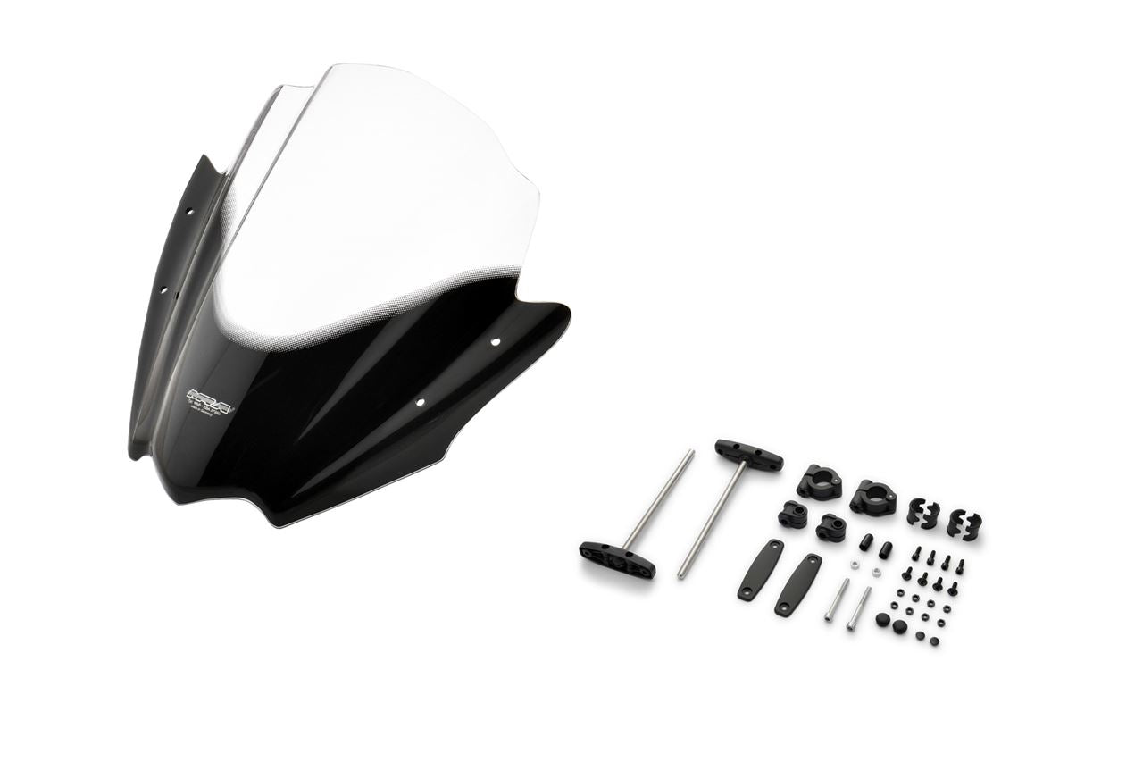 スクリーンセット バーハンマウントキット付 φ22.2/25.4用 レーシングネイキッド クリア 幅380×長さ390mm 汎用