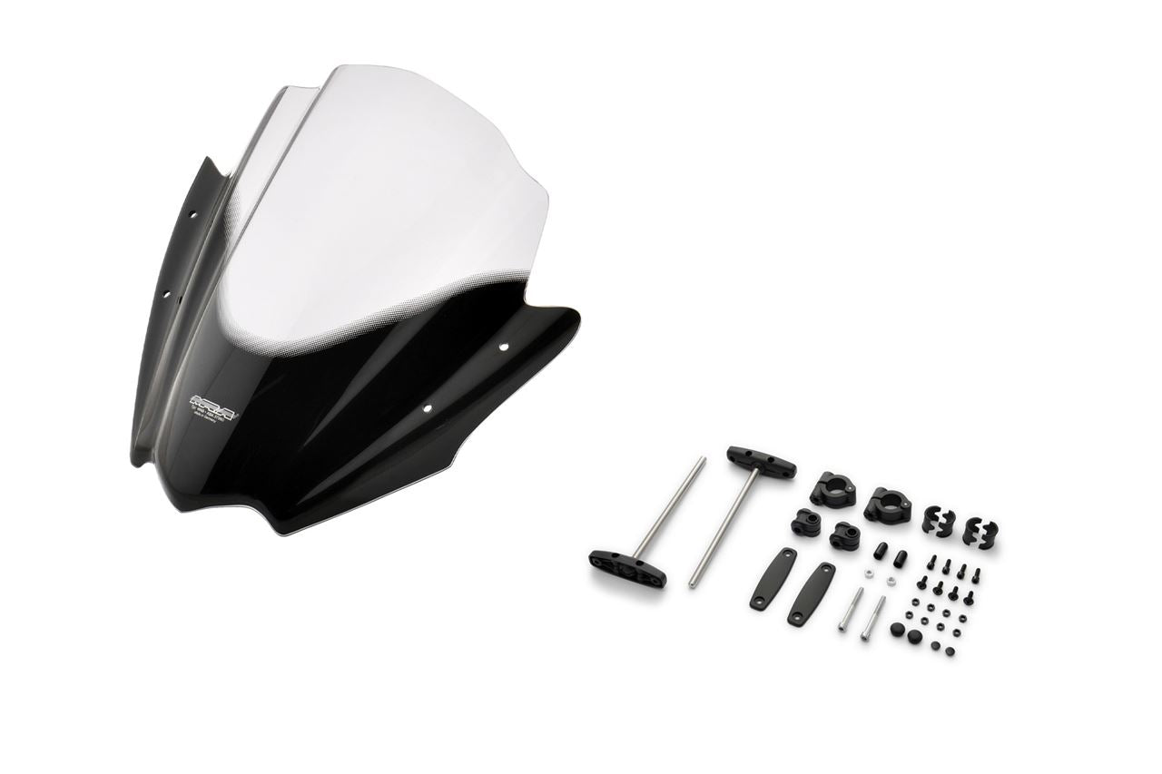 スクリーンセット バーハンマウントキット付 φ22.2/25.4用 レーシングネイキッド スモーク 幅380×長さ390mm 汎用