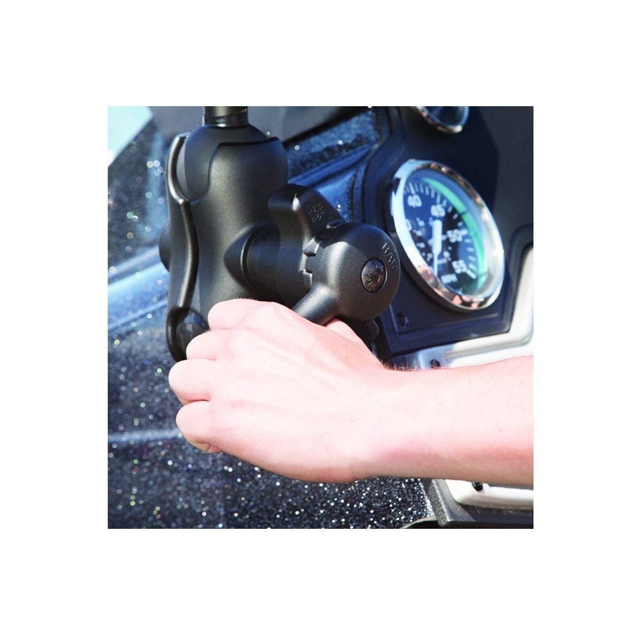 Fish Finder Mount (M) & Round Base Set (Short Arm/Extension Lever) Black 2.25-inch Ball 1 pc.