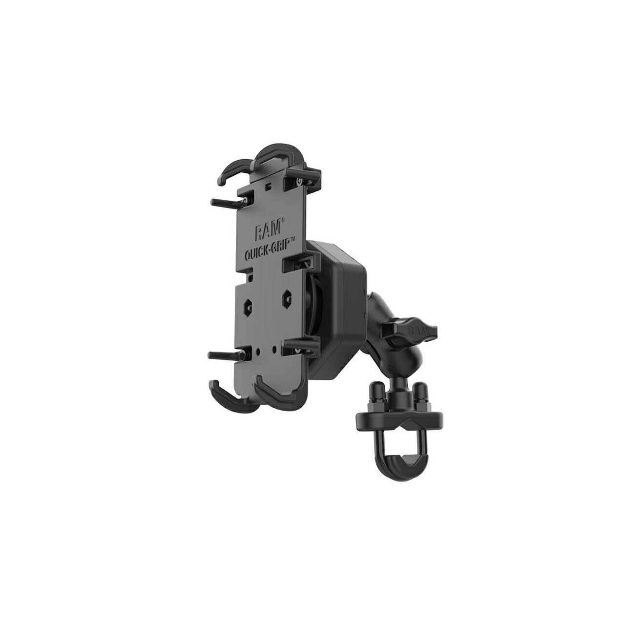 Anti-vibration Cradle Holder (M) & U-Bolt Clamp Base (Short Arm) for φ12.7-31.75mm [Vibe-Safe] Black 1-inch Ball