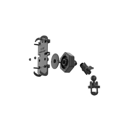 Anti-vibration Cradle Holder (M) & U-Bolt Clamp Base (Short Arm) for φ12.7-31.75mm [Vibe-Safe] Black 1-inch Ball