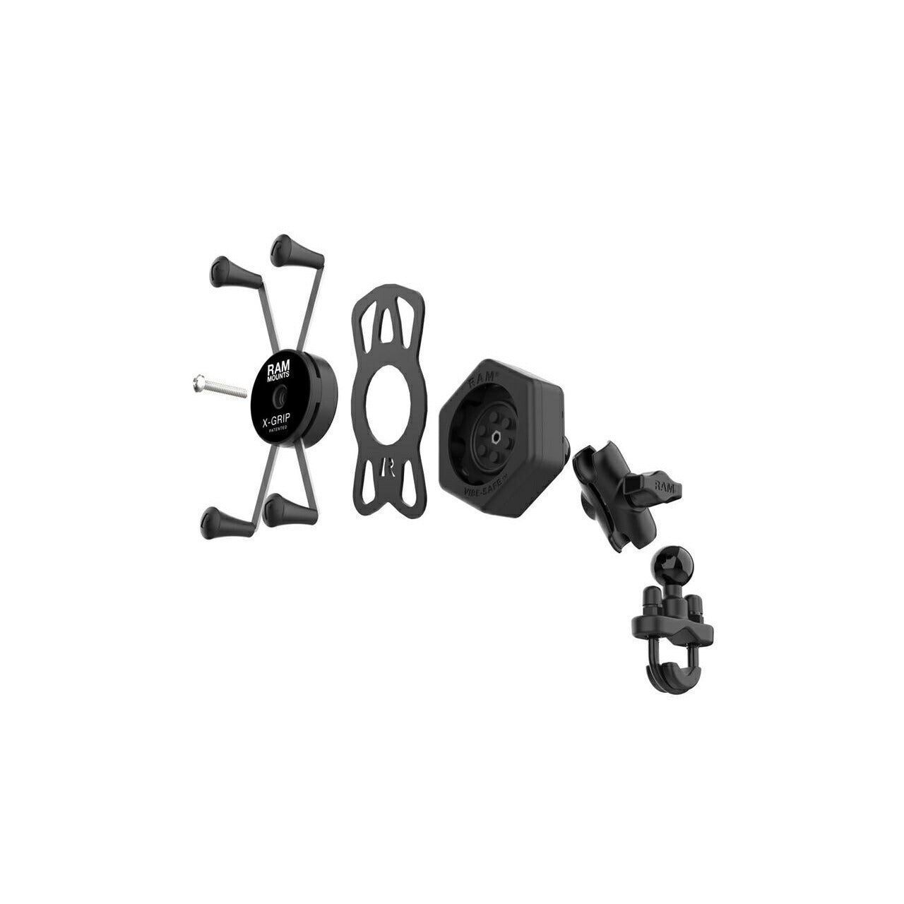 Anti-Vibration X-Grip (M) & U-Bolt Clamp Base Set (Short Arm) Compatible with φ12.7-31.75mm 【Vibe-Safe】 Black 1-inch Ball