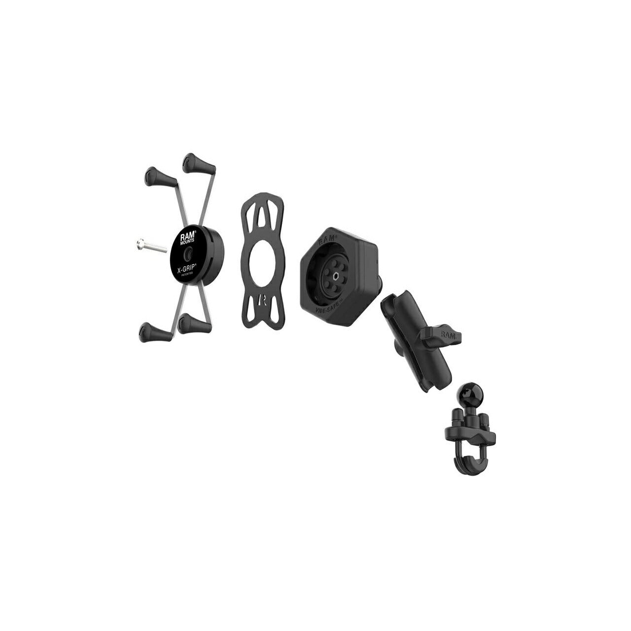 Vibration-Proof X-Grip (M) & U-Bolt Clamp Base Set (Standard Arm) Compatible with φ12.7-31.75mm 【Vibe-Safe】 Black 1-inch Ball