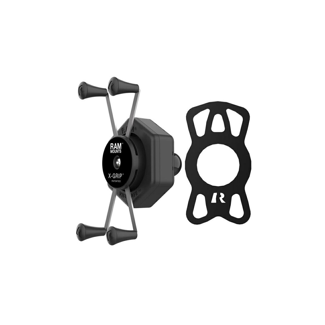 防振Xグリップ(M)スマホホルダー テザー付 【Vibe-Safe】 ブラック 1インチボール 1個入り