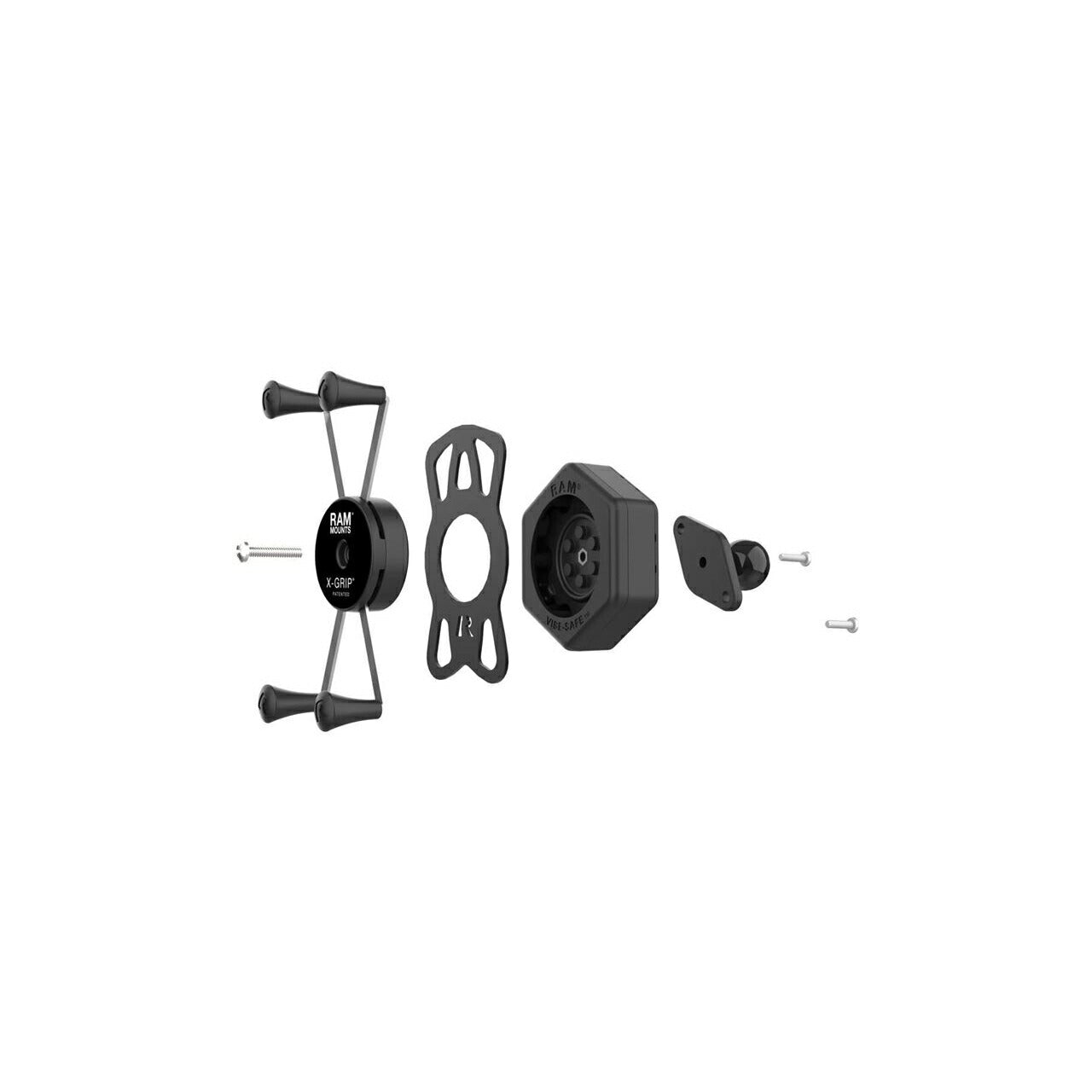 防振Xグリップ(M)スマホホルダー テザー付 【Vibe-Safe】 ブラック 1インチボール 1個入り