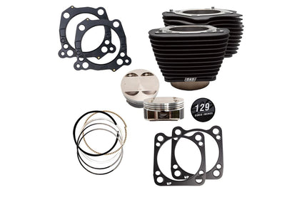129 Big Bore Kit, Highlighted Fins, M8 (107CI), Wrinkle Black, Softail, Touring