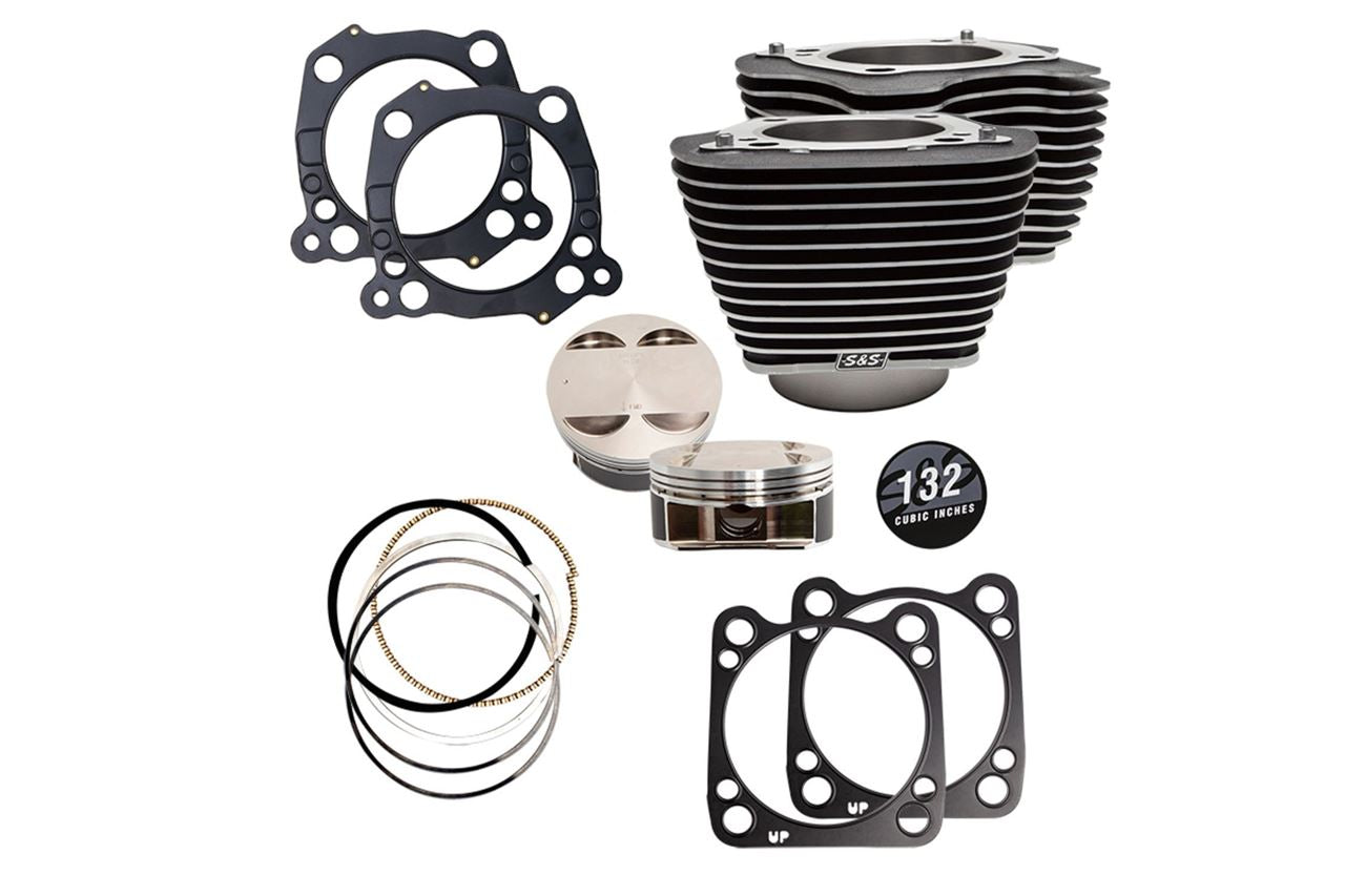 132 Big Bore Kit Highlighted Fins M8 (114CI) Wrinkle Black Softail Touring