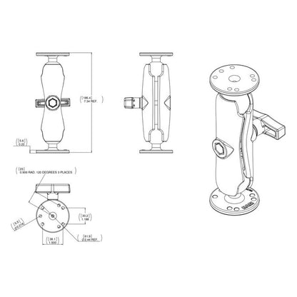 AMPS Round Base 2-Piece Set (Standard Arm) Black 1.5-inch Ball