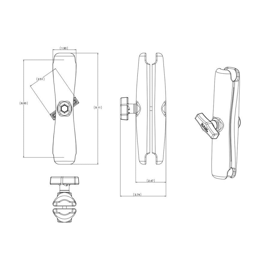 Long Arm, Black, 1.5 inch Ball, 1 pc.