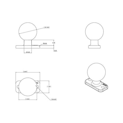 Square Base 2-Hole P1.5inch Black 1.5-inch Ball 1 pc.