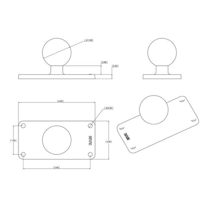 Square Base 4-hole P1.5X3.5inch Black 1.5inch Ball 1 pc.