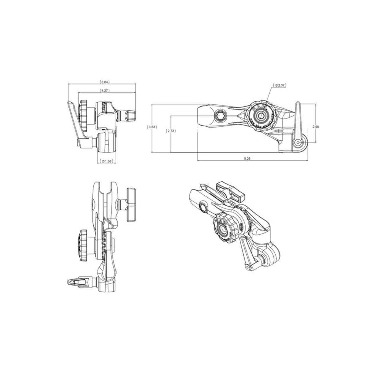 Ratcheting Swing Arm with NPT Hole, Black, 1.5 inch ball, 1 pc.