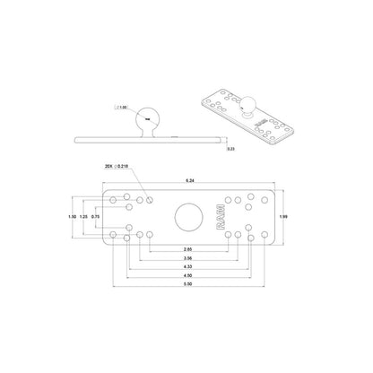 魚探マウントプレート(M) 158.7X50.8mm ブラック 1インチボール 1個入り