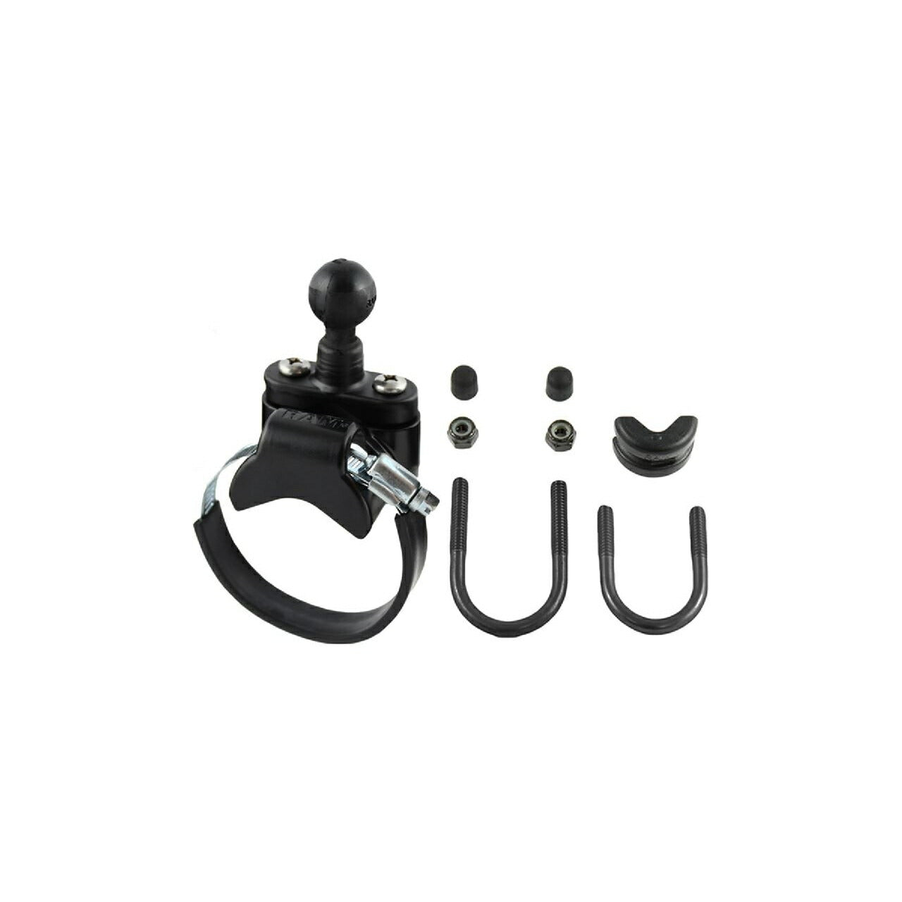 Belt Clamp Base (U-Bolt included) for φ39.8-80mm, Black, 1-inch Ball, 1 pc.