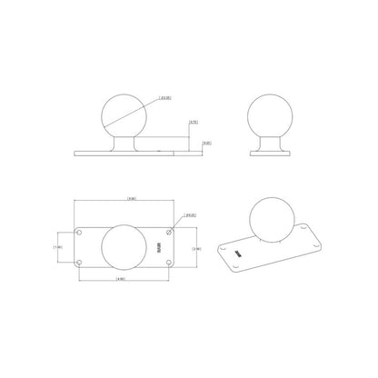 Square Base 4-Hole P1.5 x 4.5 inch Black with 2.25 inch Ball, 1 Piece