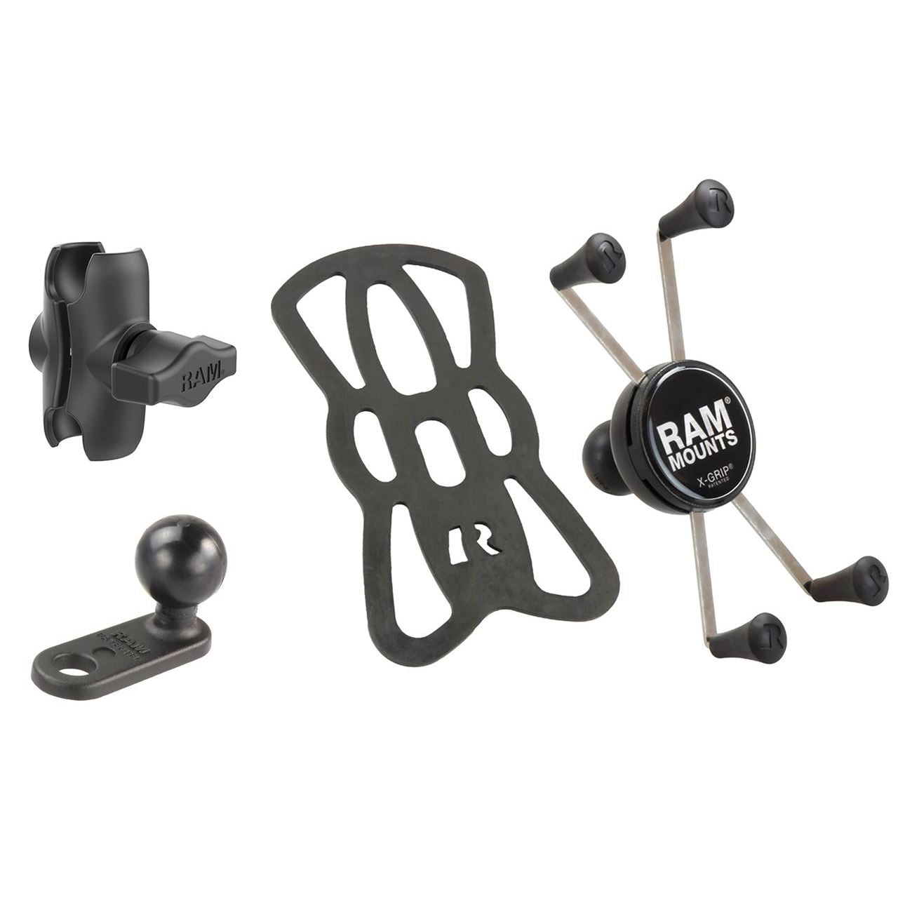 X-Grip (M) & 11mm Hole Mirror Frame Base Set (Short Arm) Black 1-inch Ball 1 pc