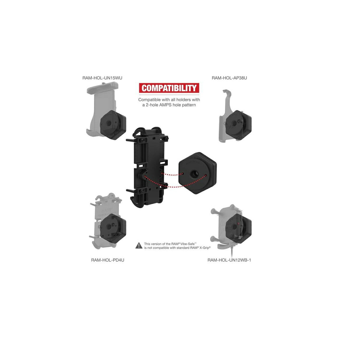 Vibration Isolation Adapter, Ball-Free, Vibe-Safe, Black, 1 pc.