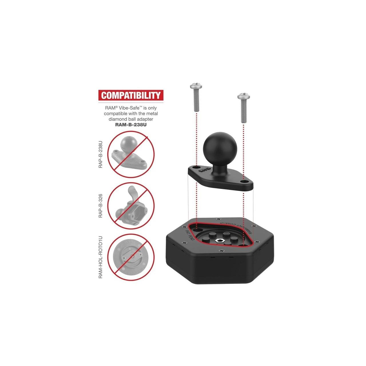 Vibration Isolation Adapter, Ball-Free, Vibe-Safe, Black, 1 pc.