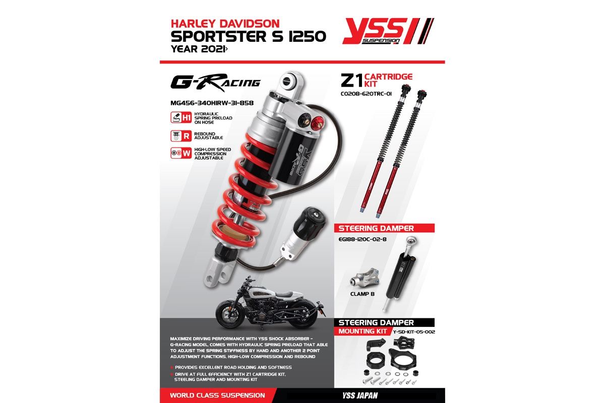 Sporster S 1250 '20- STEERING DAMPER BRACKET with BLACK/RED/GOLD DAMPER 1 set