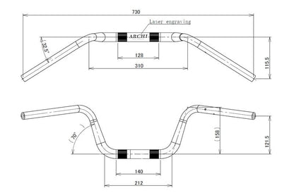 ARCHI-YB Aluminum Handlebar Gold (Handlebar only) Inner diameter approx. 13.5mm, Depth approx. 80mm, 1 pc.