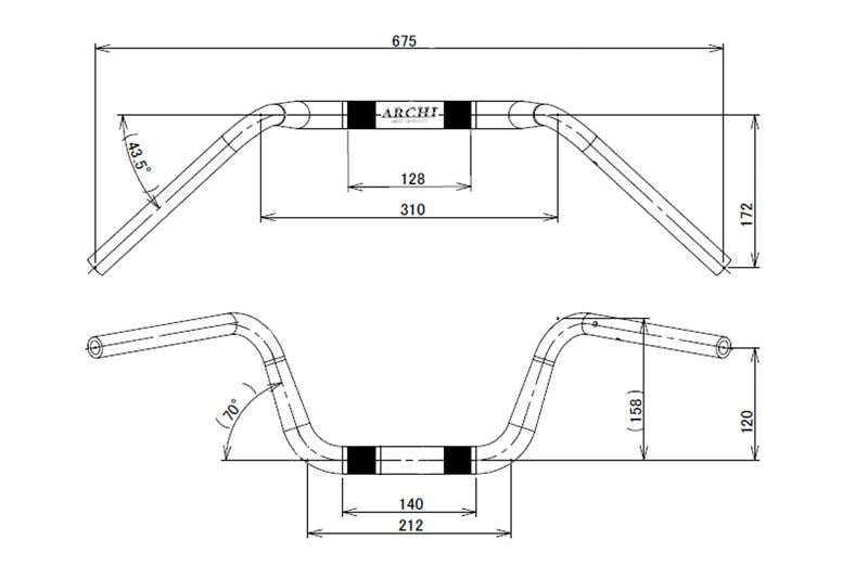 Z900RS専用 ハンドルバー ARCHI-YBシボリ マットブラック +30mmクラッチワイヤー付き	 内径13.5Φ 奥行き約80mm 1セット