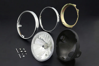 ヘッドライト 旧カワサキ系用/ブラックケース＆リム付 クリア ラウンドタイプ