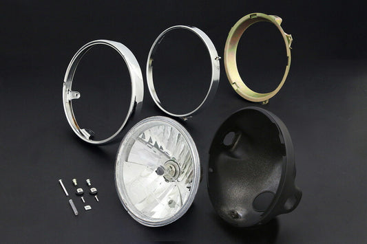 ヘッドライト 旧カワサキ系用/ブラックケース＆リム付 クリア ラウンドタイプ