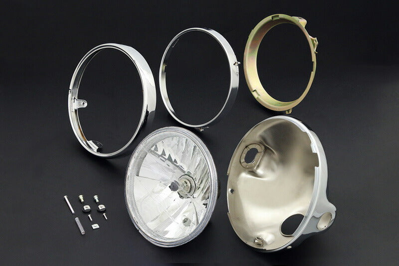 Headlight for Old Kawasaki Models / Chrome Casing & Rim, Clear Round Type for Z1/Z2 Z750/900/1000 Z750FX1/Z1000MK2 Z1R-1/2