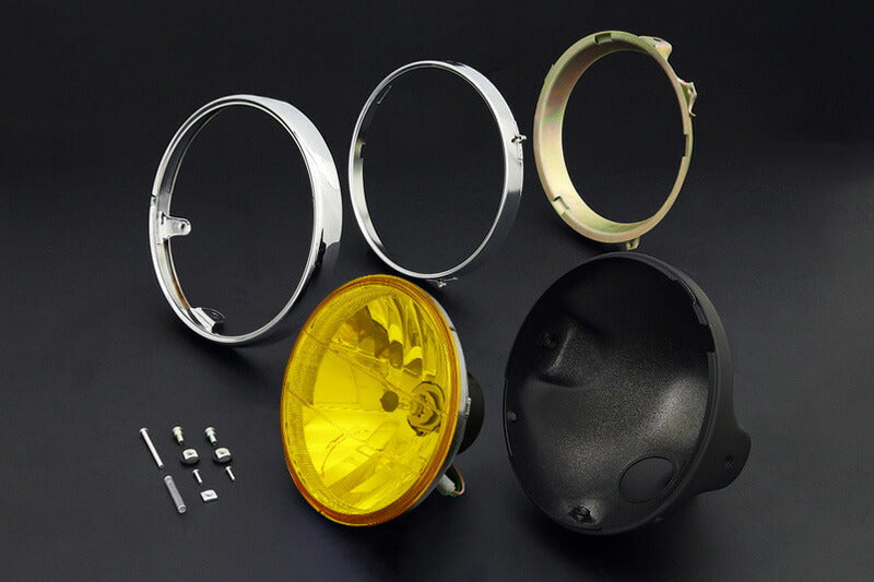 Headlight 8mm Universal/Black Case & Rim Yellow Round Type