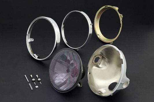 ヘッドライト 旧カワサキ系用/メッキケース＆リム付 スモークブラック ラウンドタイプ