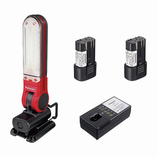 工事用充電LEDマルチライト 7.2V LAタイプ電池セット マグネットベース付 125×257×49mm 赤 レッド