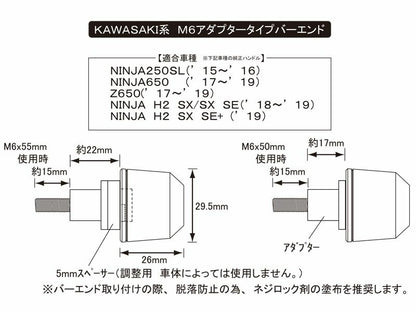 ソリッドバーエンド M6 ブルーべりー カワサキ用