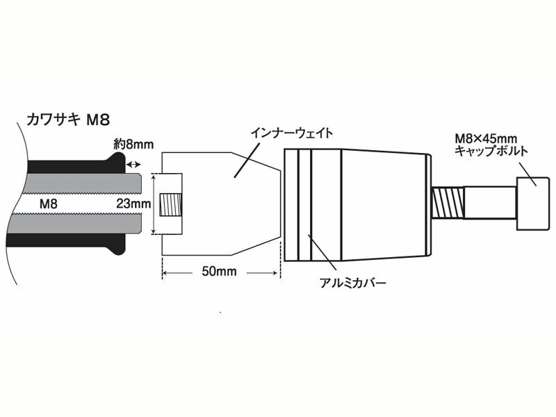 ウルトラヘビーバーエンド タイプ1 チタン M8 カワサキ用