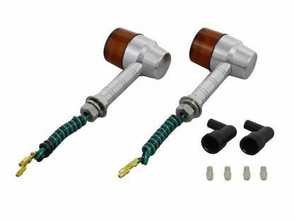 Aluminum Machined Turn Signal Super Long Stay Silver/Orange Single Bulb/Superbike Mini Type