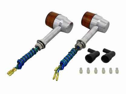 Aluminum Machined Turn Signal Super Long Stay Silver/Orange Double Bulb/Super Bike Mini Type 2-Pack