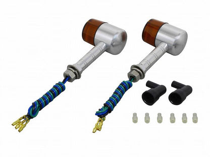 Machined Aluminum Turn Signals - Super Long Stem - Silver/Orange - Dual Filament Bulb/71 Type - 2 Pieces