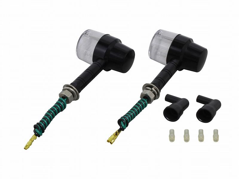Middle Machine Turn Signal Super Long Stay Black/Clear Single Bulb/Superbike Type 2-Pack