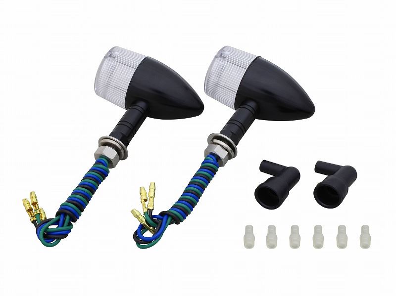 Middle Machine Winkers, Long Stay, Black/Clear, Double Bulb/Bullet Type, 2 pcs.