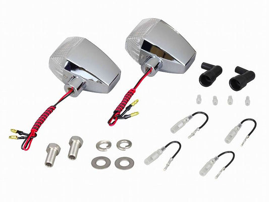 0 ZR Type LED Turn Signals, Standard Lens, Diamond Cut, Single Filament, 2-Pack, Chrome Body/Clear Lens