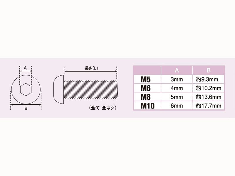 ボタンキャップボルト M8X45 ブラック 2pcs/Set