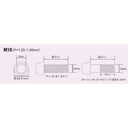 10mmステンレステーパーキャップボルト P-1.5 M10X35mm 4本入り