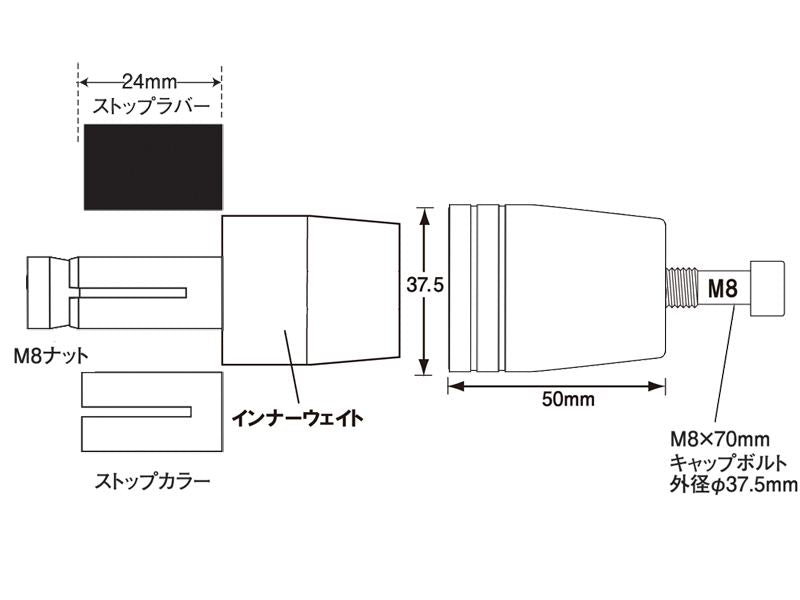 031077バーエンド用 M8アルミナット 2PCS