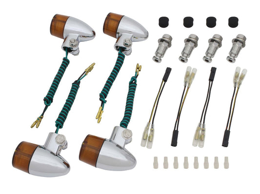 Bulb Type Turn Signal Set - Bullet Style Chrome Body/Orange Lens for 250TR