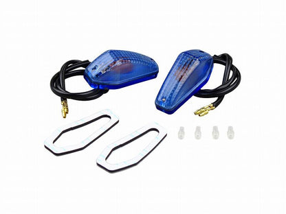 貼り付けウインカー エアロシャープミニタイプ シングル球 12V15Wバルブ付 2個入り ブルークリアーレンズ
